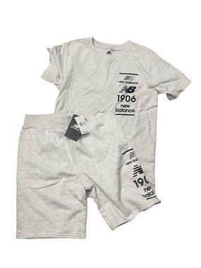 NWT Boys Large 14/16 New Balance Light Heather Gray Tee & Shorts Set